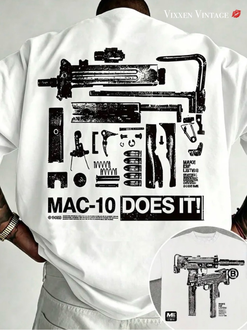 MANFINITY MAC-10 'GUN PRINT T-SHIRT' IN WHITE